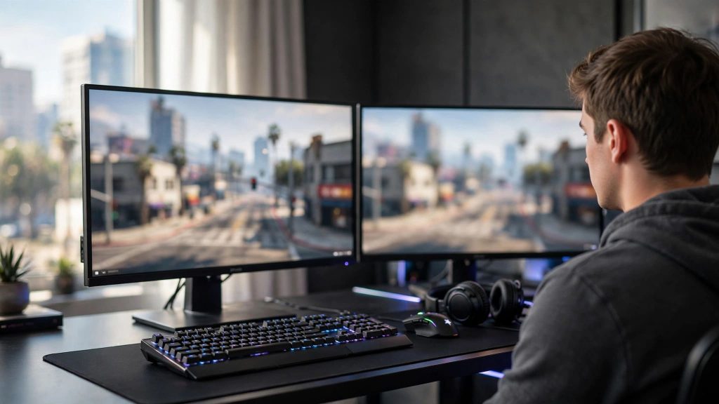 gamer devant son PC en essayant d'acéder au mode créatif GTA 5